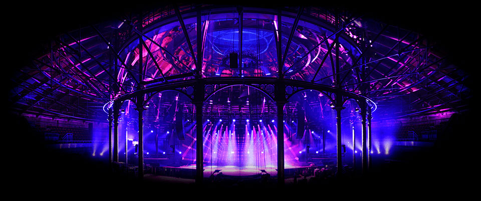 Roundhouse main space lit up purple