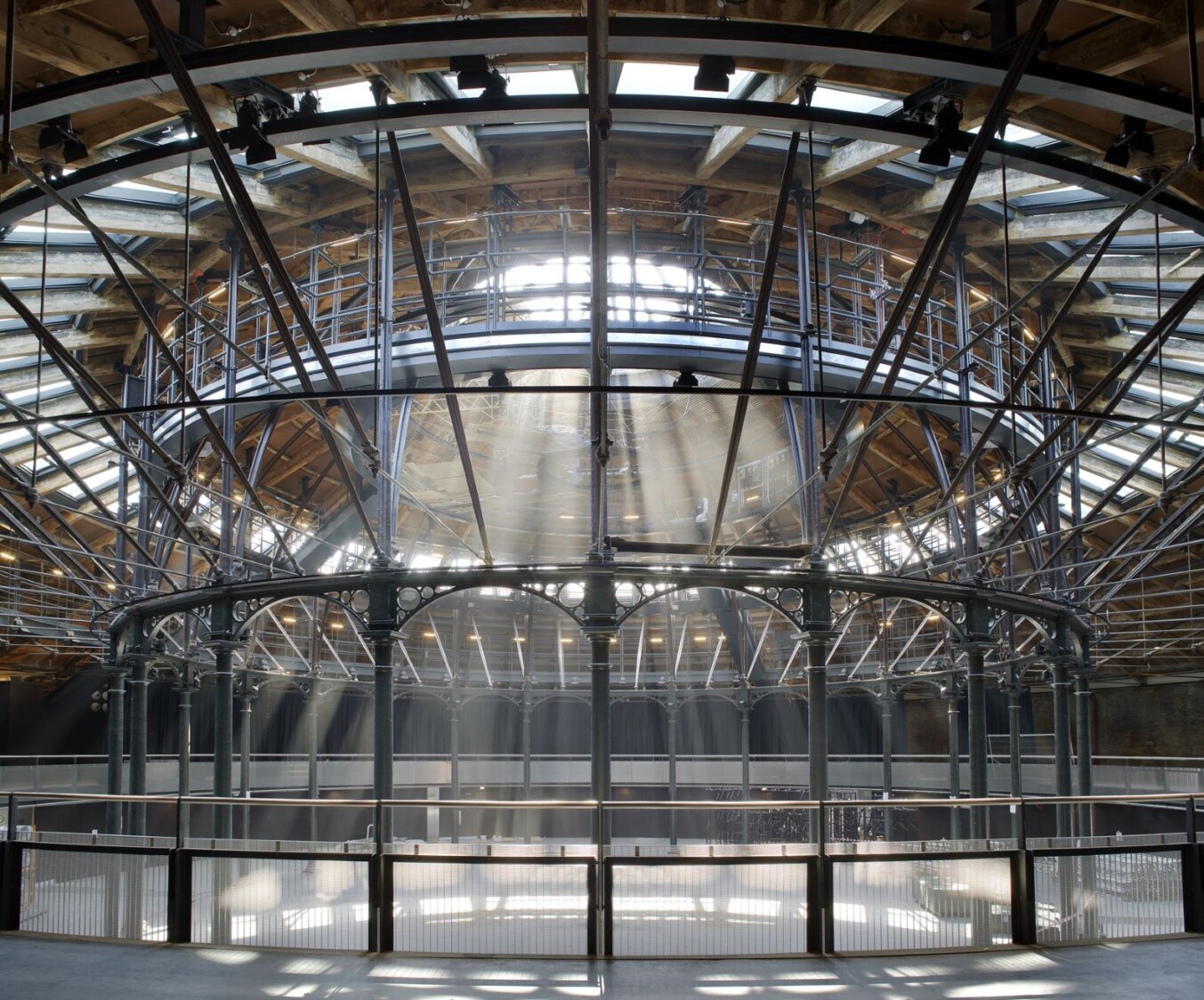 The main space of the Roundhouse lit up in white light