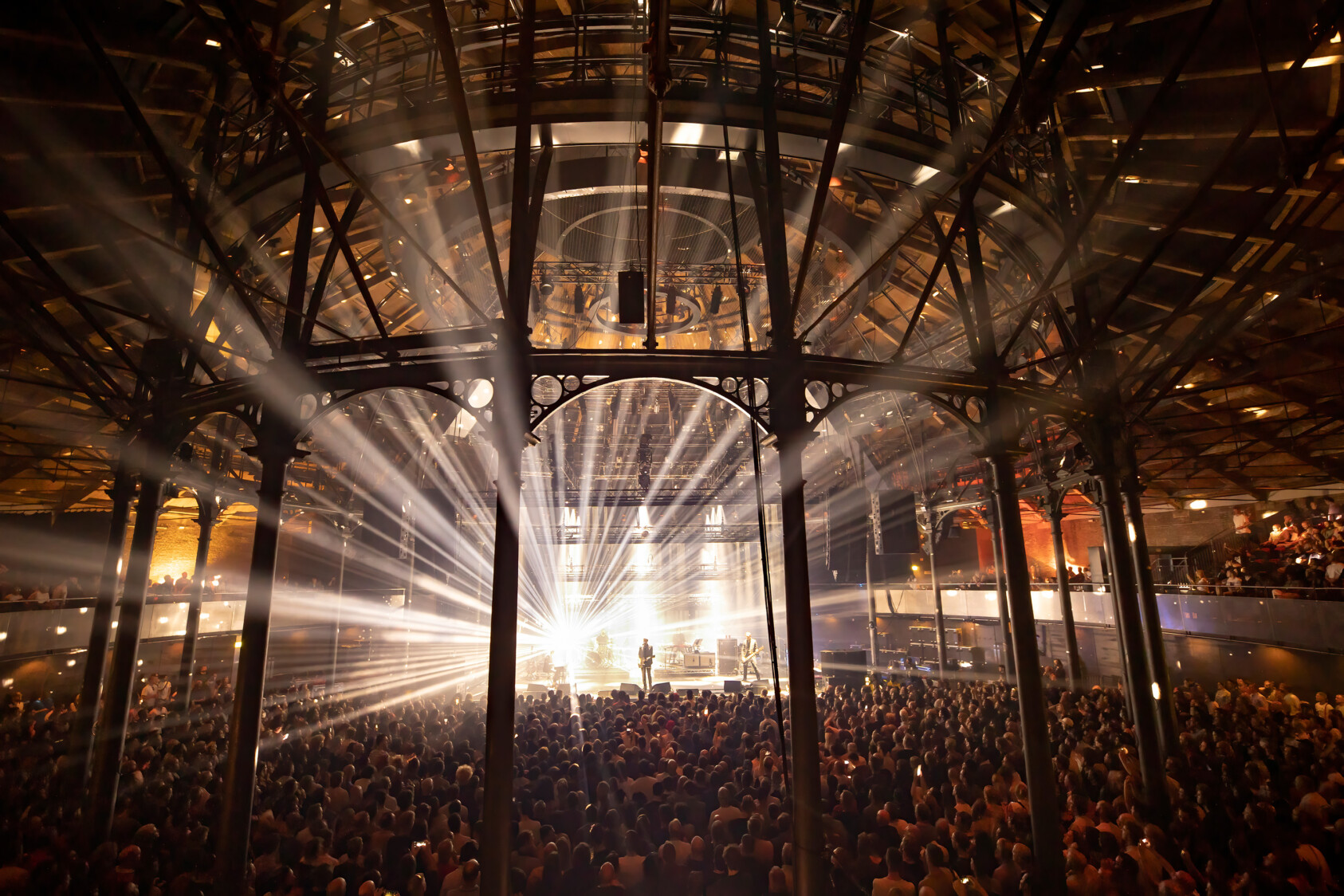 Overhead crowd shot of the band Interpol, playing in the Roundhouse Main Space