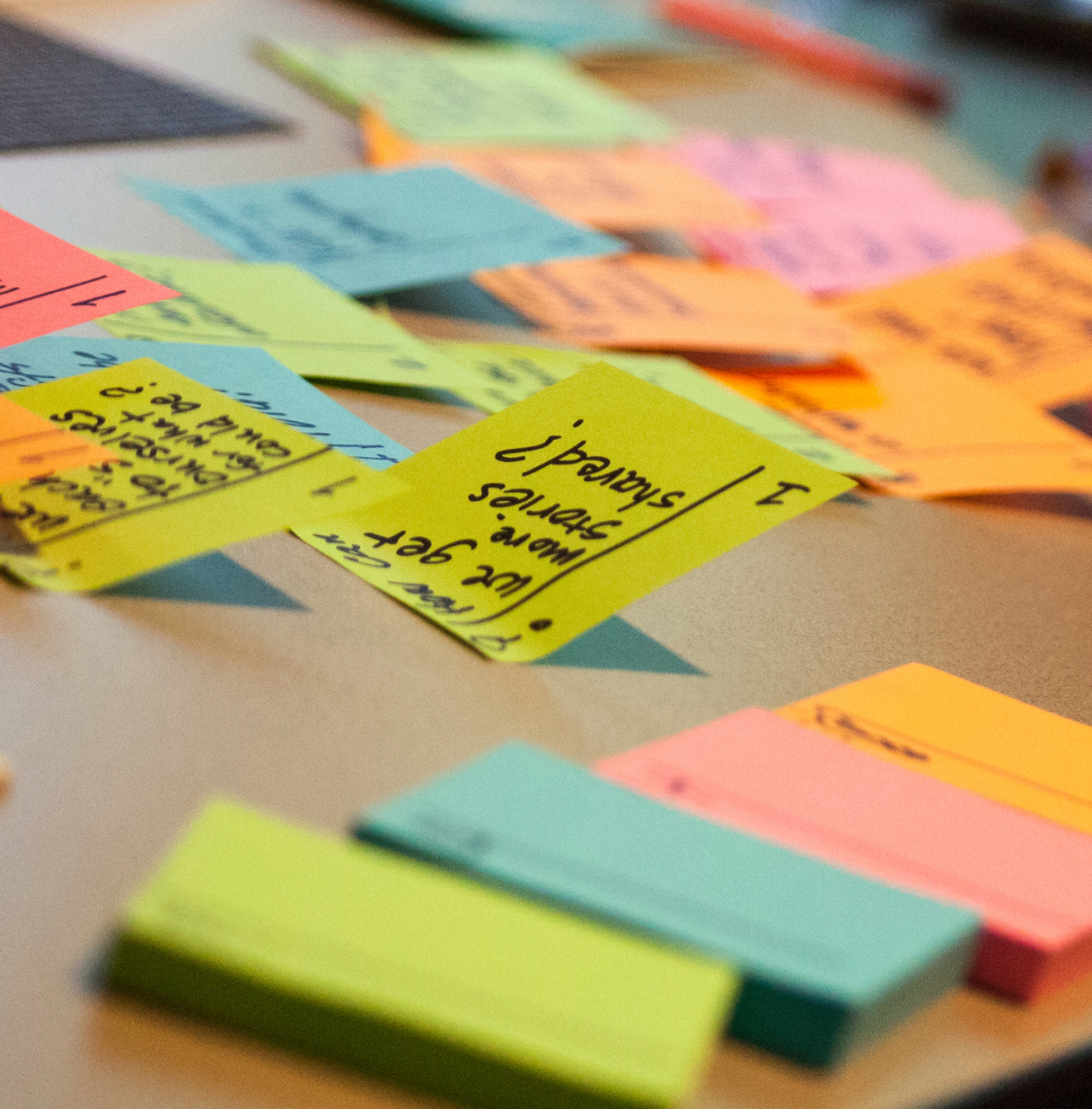 Sticky notes stuck on a table