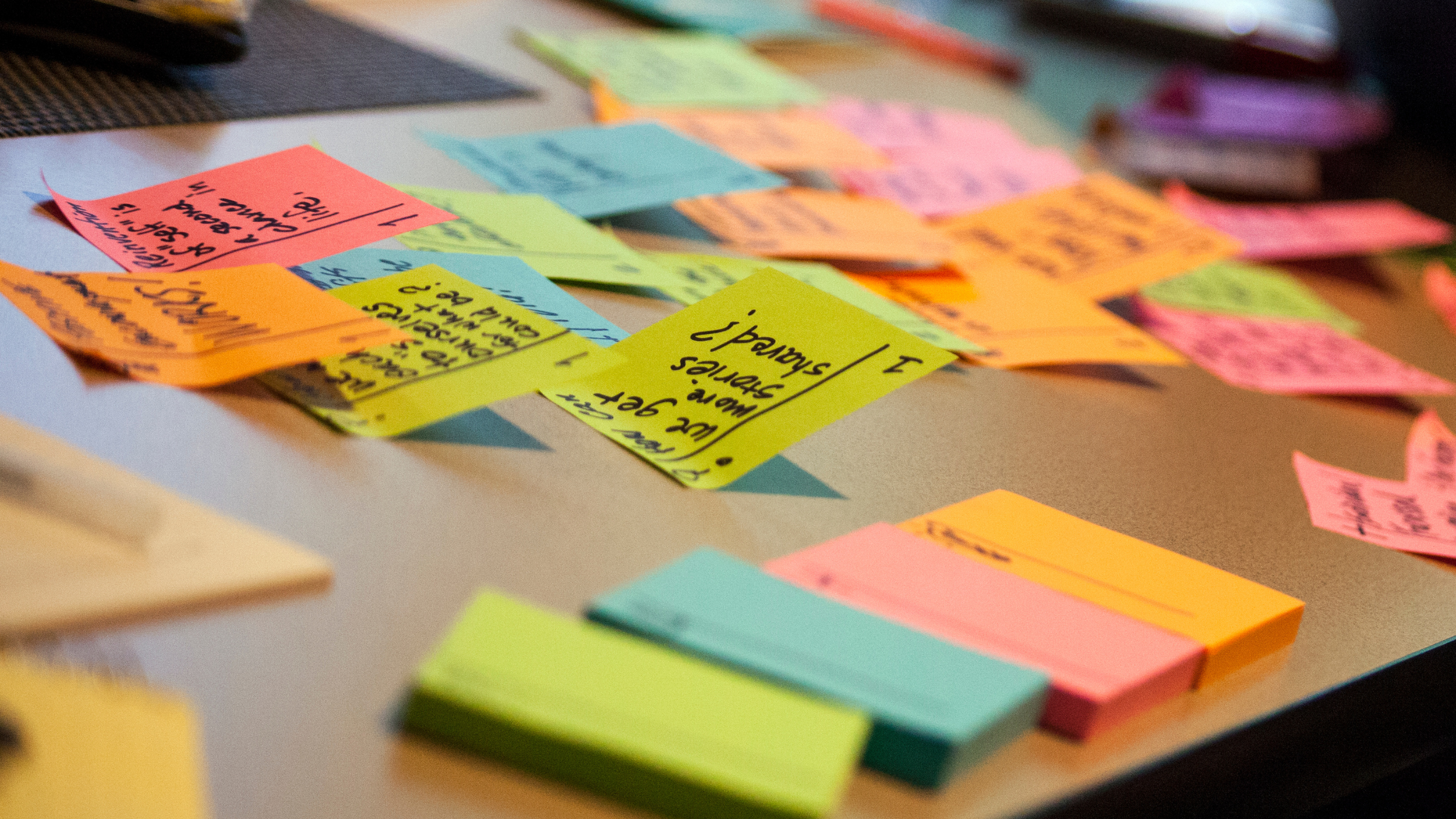 Sticky notes stuck on a table