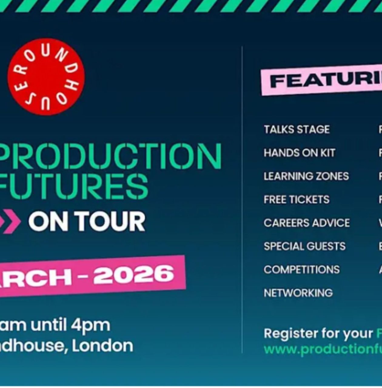 production futures poster with a list of key event features